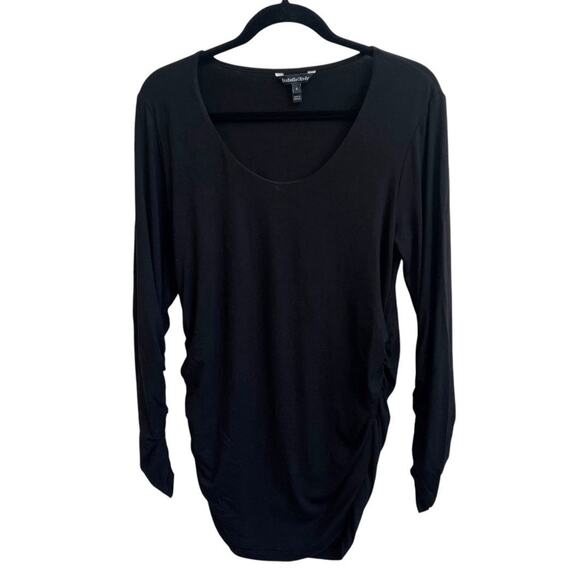 Isabella Oliver Black Maternity Top Tunic Long Slv Ruched Sides Sz 4 US 10 - Picture 1 of 5